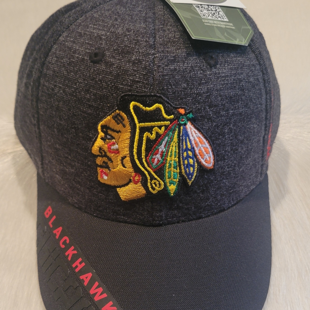 Reebok Blackhawks Black and Gray Cap with Embroidered Logo